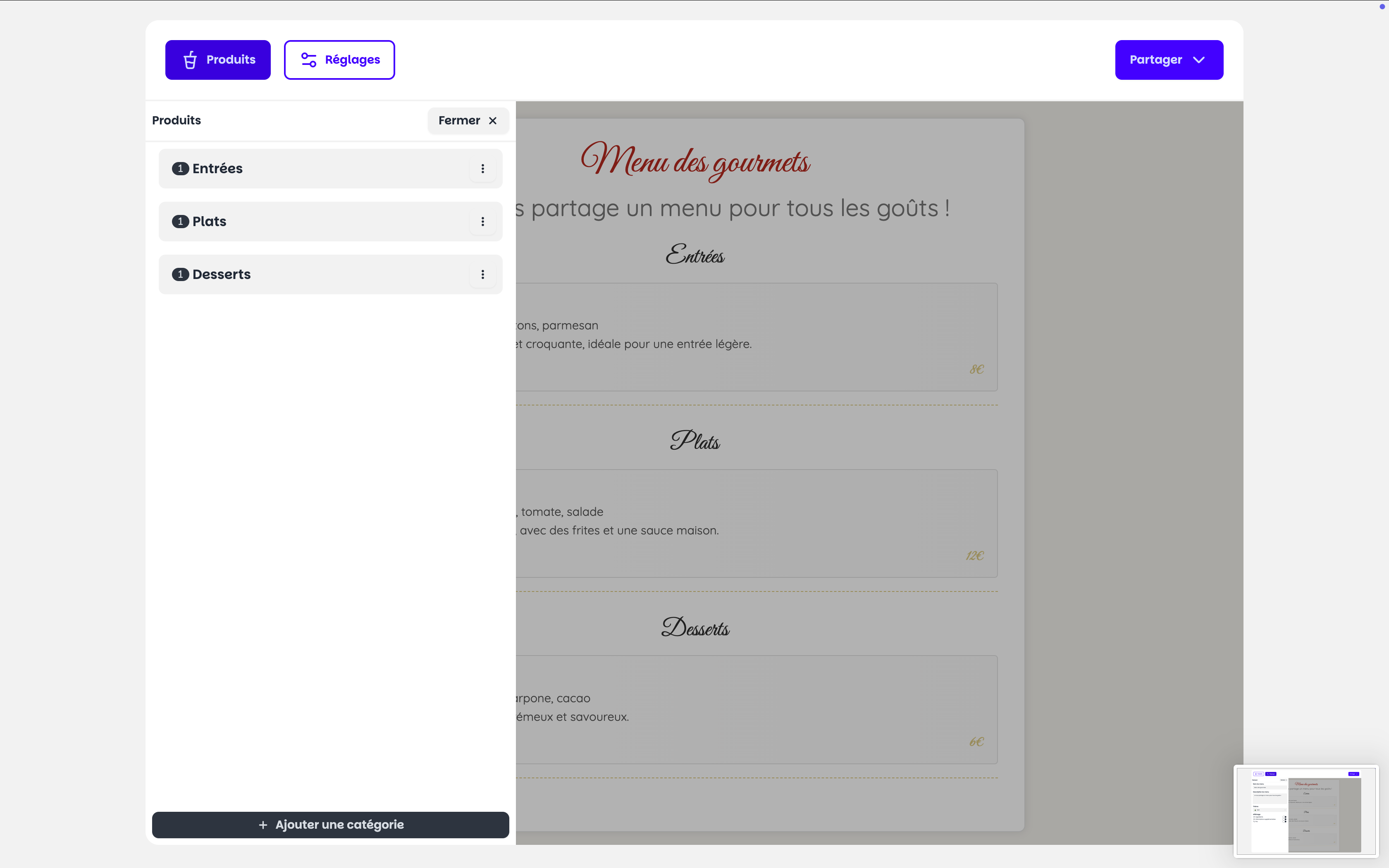 Monmenu — Organisation des catégories