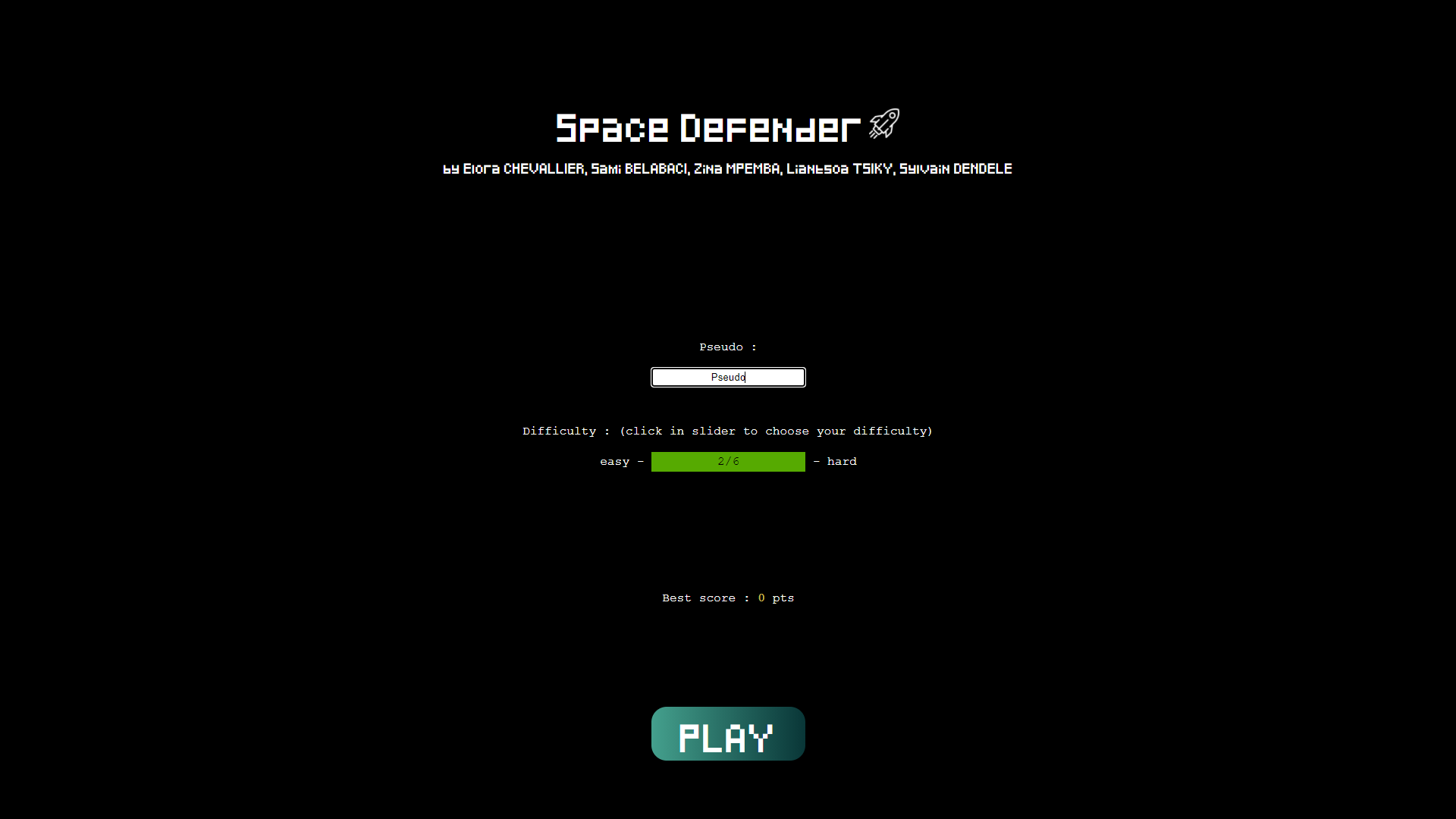 Space Defender Menu
